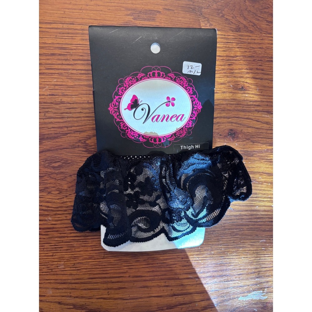 Vanea Legwear Black Fishnet Thigh High Stockings Floral Lace Top T702-M/L New